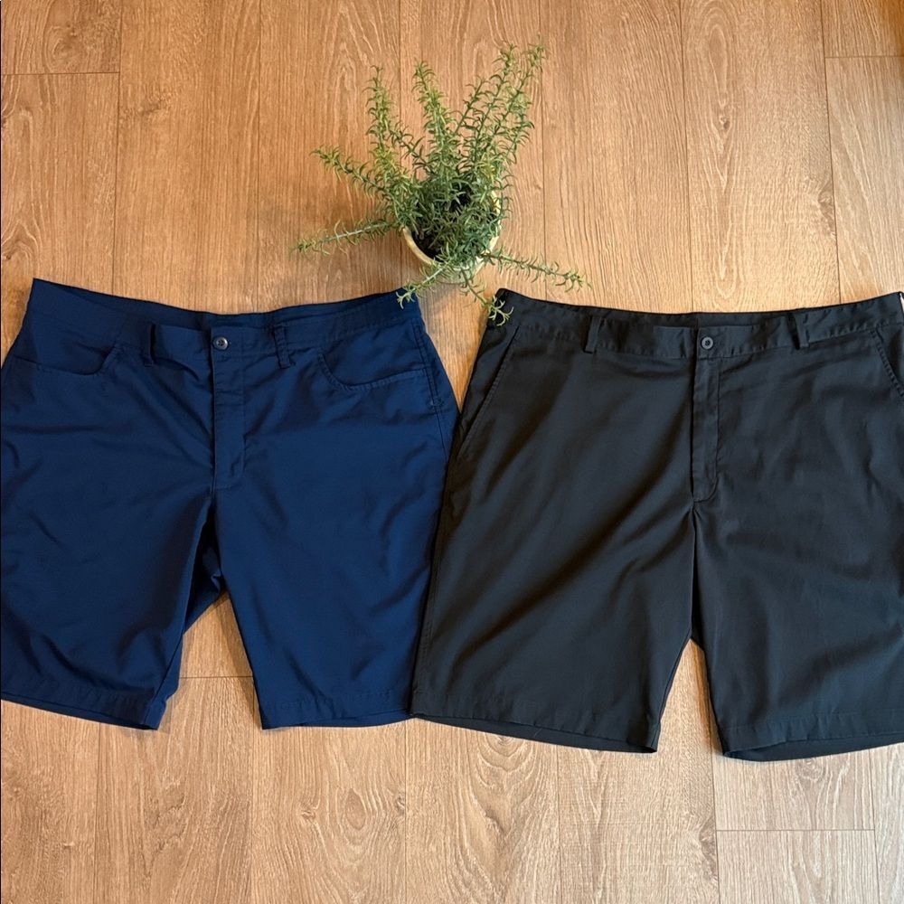 ((2 PAIR)) NIKE AND UNDER ARMOUR MENS CASUAL GOLF SHORTS NAVY AND BLACK SIZE 42